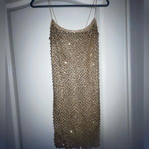 Oh Polly Beaded Gold Dress
